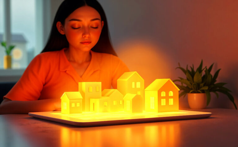Person watching structure houses with advance technology lighting - benefits of a local real estate agent