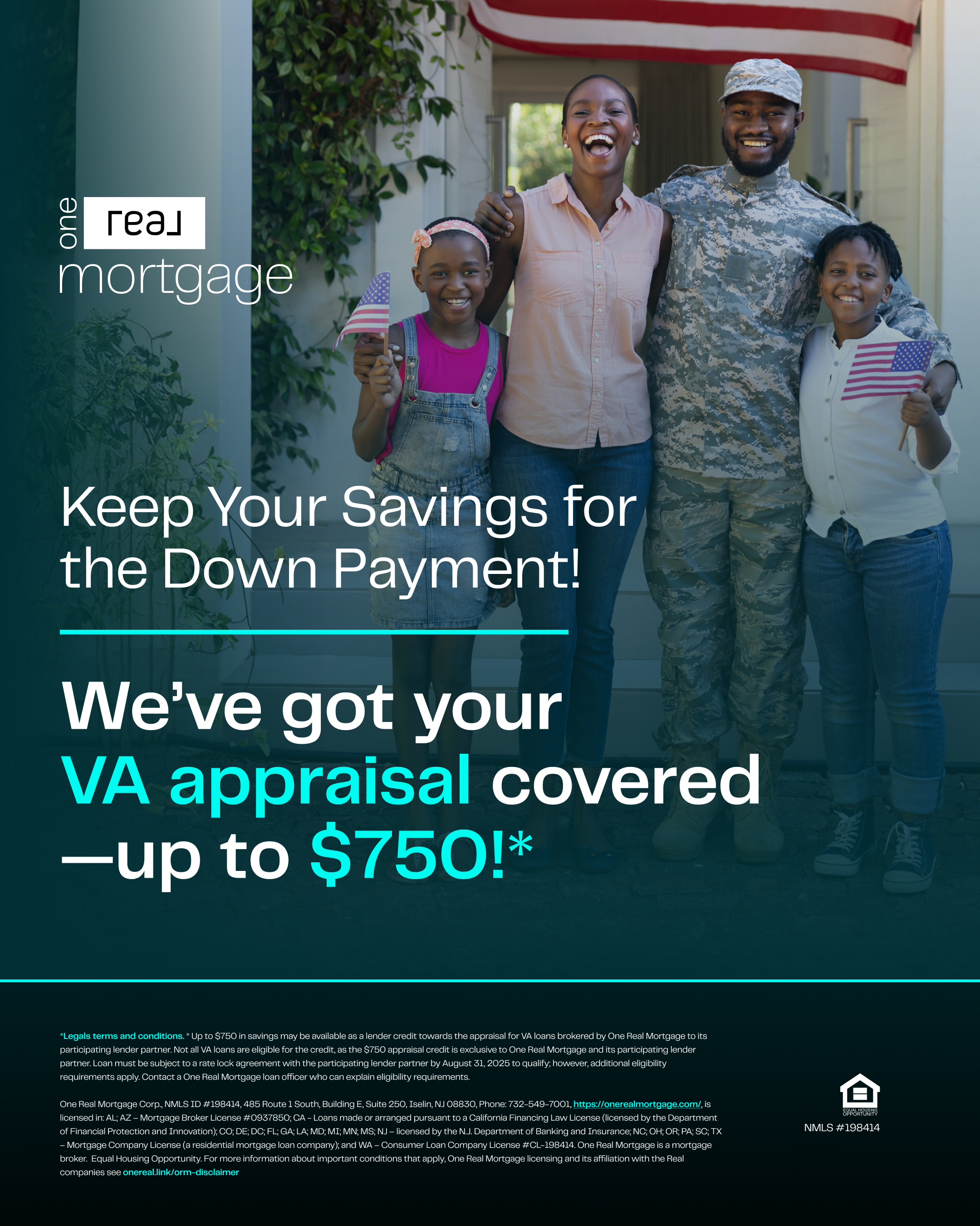 VA appraisal covered up to $750 – One Real Mortgage partnership